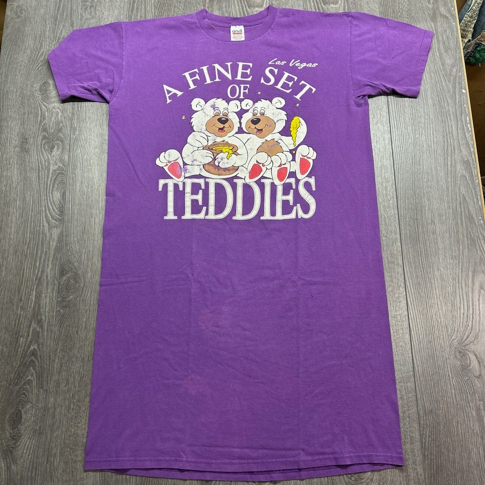 Vintage Las Vegas A Fine Set of Teddies Purple Nightshirt OSFA Anvil Cotton
